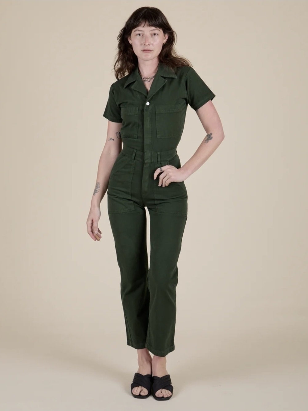 Big Bud Press Shory Sleeve Jumpsuit In Swamp Green